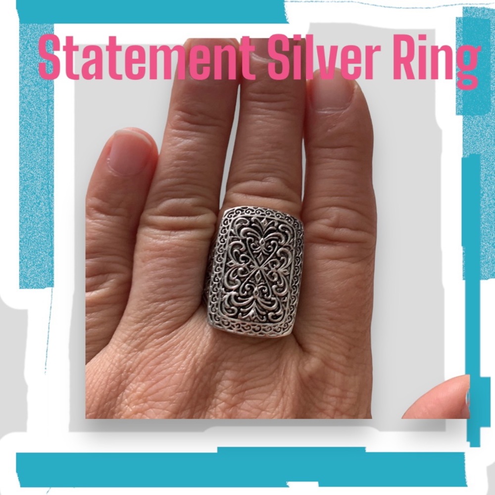 Statement Ring Silver With Scroll Detail - image 1
